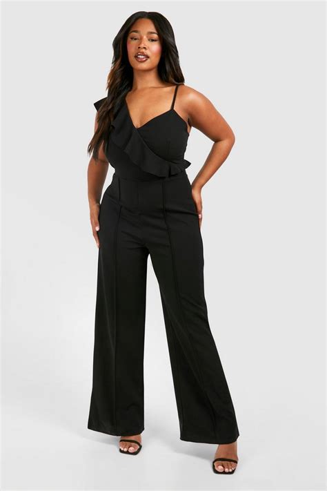 Plus Ruffle Detail Strappy Wide Leg Jumpsuit Boohoo Uk