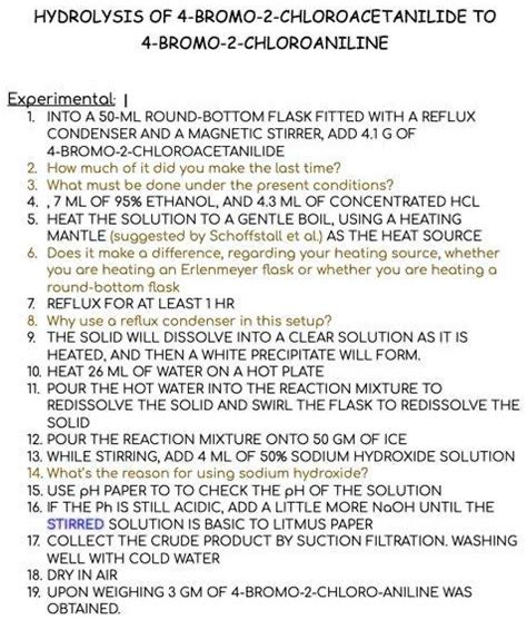 Solved Hydrolysis Of 4 Bromo 2 Chloroacetanilide To 4 Bromo 2