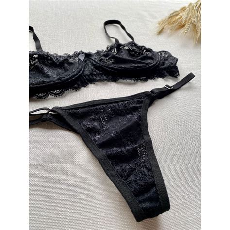 Conjunto Calcinha Fio Dental De Renda Suti De Renda Sem Bojo Aro Lingerie Shopee Brasil