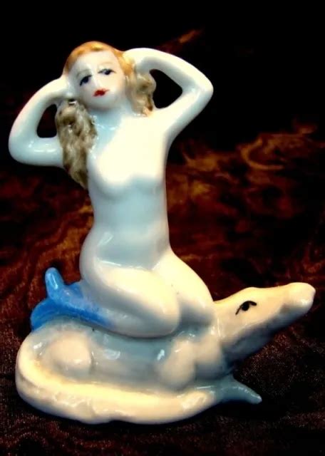 PORCELAIN ART DECO Style Art Nouveau Style Naked Sexy Bathing Beauty Crocodile F EUR 65 62