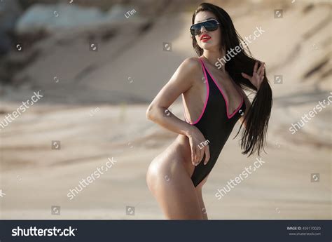 Sexy Brunette Woman Posing Swimsuit On Stock Photo 459170020 Shutterstock
