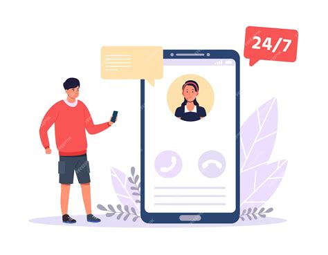 Asistente en línea hombre de dibujos animados llamando al servicio de