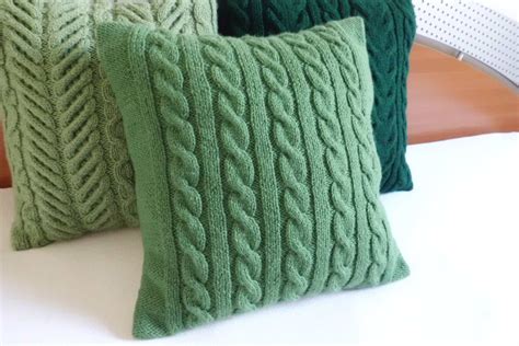 Green Cable Knit Pillow Cover Throw Pillow Hand Knit Green Etsy