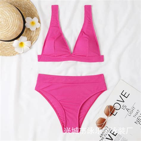 Generic 2025 New High Waist Bikini Swimsuit Sexy Deep V Sunken Stripe Split Bikini Walmart