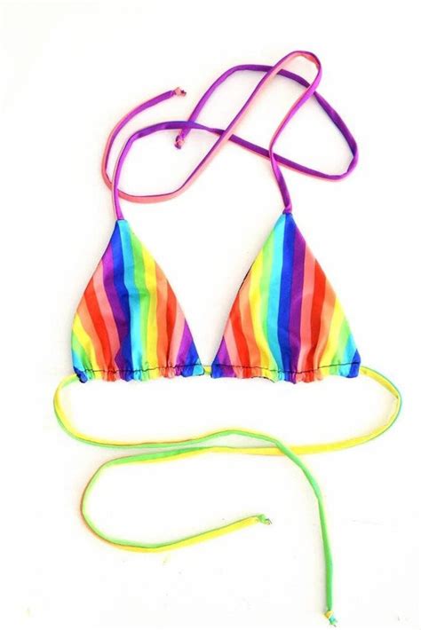 Reversible Triangle Slide Bikini Top In Vertical Rainbow Etsy