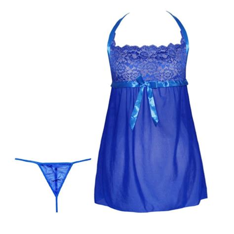Buy Exotic Piece Royal Blue Lace Dress G String Sleepwear Lingerie Set Qty Online