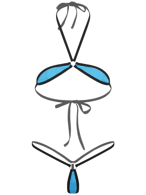 Vastwit Womens Micro Bikini Set Swimsuit Tear Drop Bra Top Thong Bathing Suit Sky Blue One Size