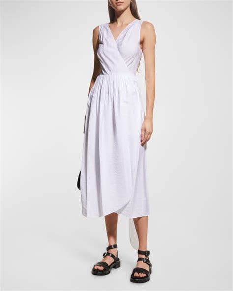 Vince Sleeveless V Neck Midi Wrap Dress Neiman Marcus