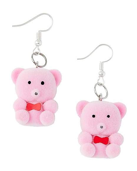 Pink Teddy Bear Dangle Earrings Spencers