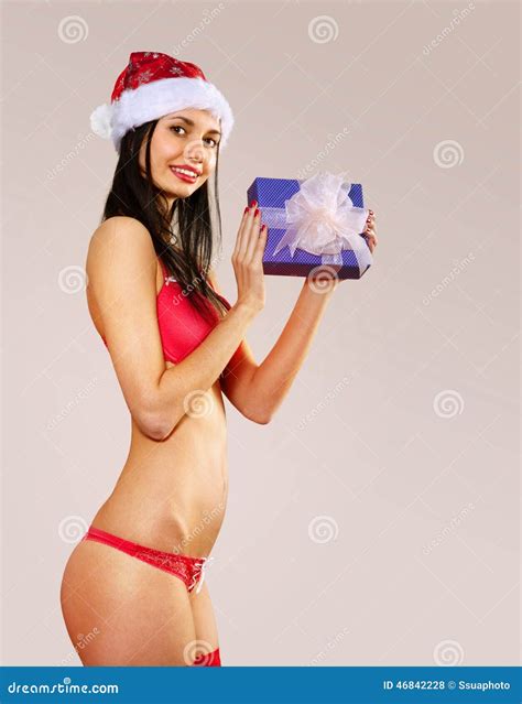 Beautiful Mrs Claus In Red Bikini Stock Photo Image Of Pinup Holiday 46842228