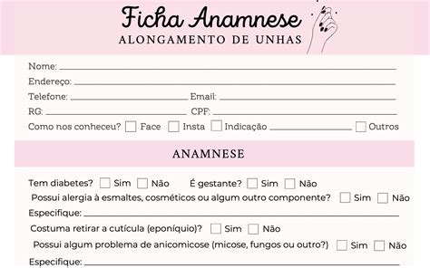 Ficha de Anamnese Alongamento de Unha Download Grátis