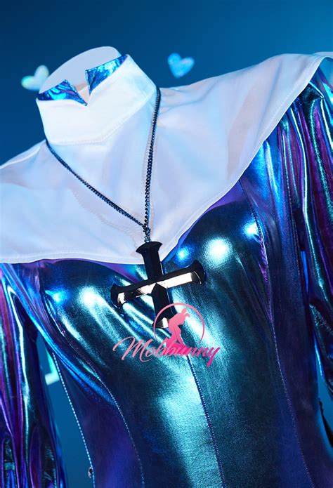 Halloween Gothic Lingerie Shiny Bodysuit And Necklace Sisters Sexy Nun Costume Top Quality