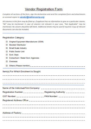 Sample Vendor Registration Forms In Pdf Ms Word