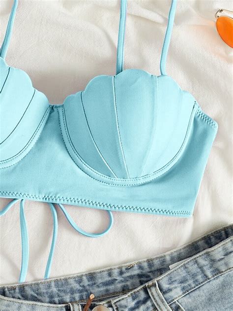 Scallop Trim Push Up Bikini Top SHEIN USA