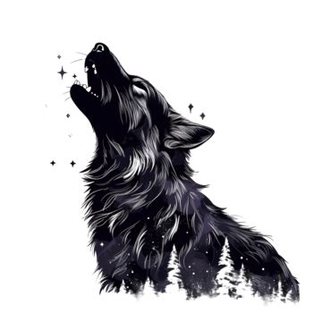 Silhouette Of Howling Wolf Night Moon And Stars Png Illustration Png