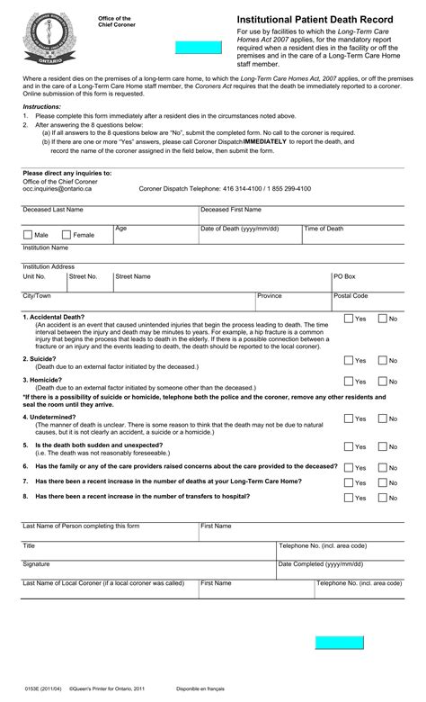 Institutional Patient Death Record PDF Form - FormsPal