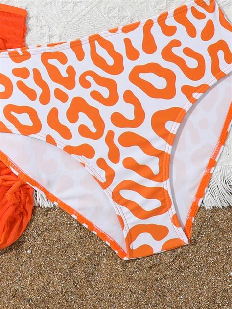 Holiday Leopard Print Cross Simple And Stylish Bikini Set For Tween Girls Matching With Cover