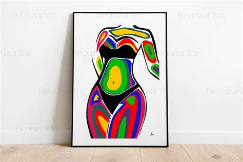 Colorful Naked Woman Art Boho Female Body Art Sensual Art One Piece Poster Boudoir Gift