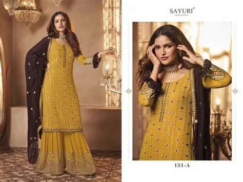 Mix Color Heavy Faux Georgette Designer Aashirwad Sayuri Palazzo Suit