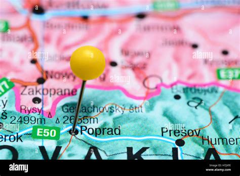 Poprad Pinned On A Map Of Slovakia Stock Photo Alamy