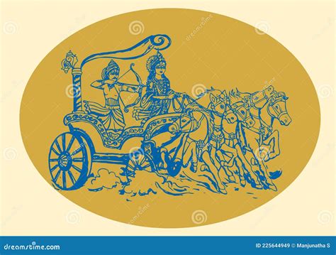 Sketch Of Lord Krishna And Arjuna In A Horse Chariot And Scenes Of ...