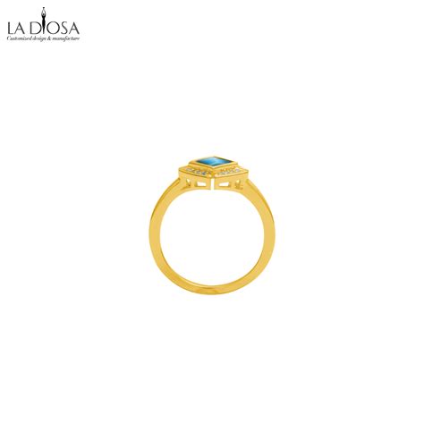 S925 With 18K Gold Plated Square Larimar Ring Ladiosa