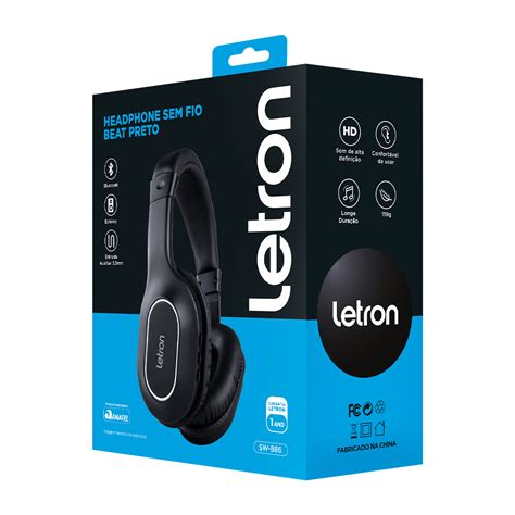 headphone sem fio beat preto estereo bluetooth driver  mm letron