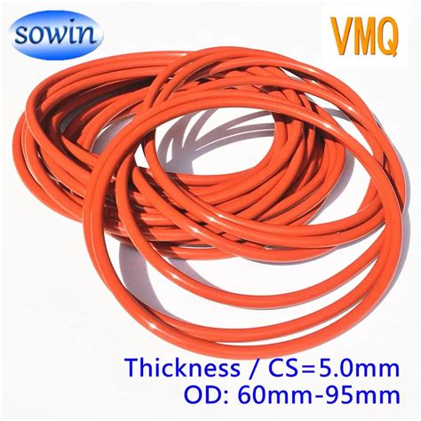 SOWIN 5 0mm O Rings Seal Red VMQ O Ring Washer OD60 62 65 68 70 72 75