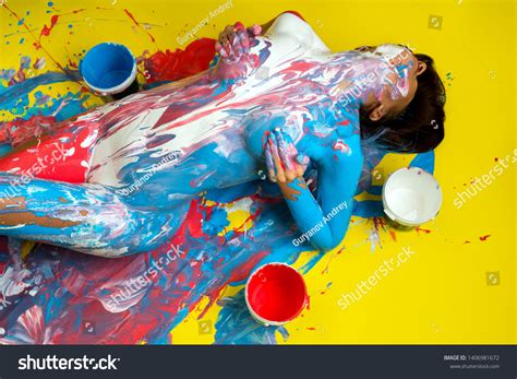 Nude Model Covered Paint Touching Breast Stock Photo Shutterstock