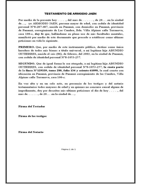 Modelo De Testamentos Abierto Pdf