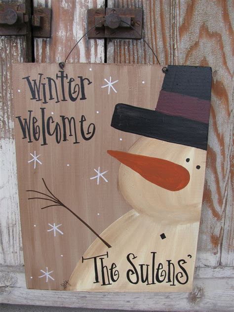 Primitive Country Snowman Hand Painted Personalized Wooden Etsy