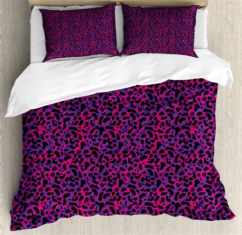 Ambesonne Jungle Duvet Cover Set Leopard Skin Savannah 80s 2 Calking Royal Blue And Hot Pink