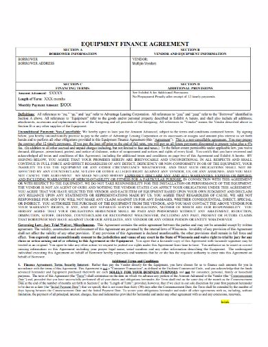 equipment finance agreement samples  ms word google docs