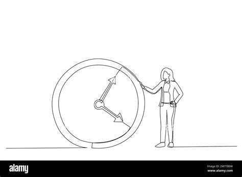 Drawing Of Businesswoman Or Manager Is Standing Near A Big Clock Time