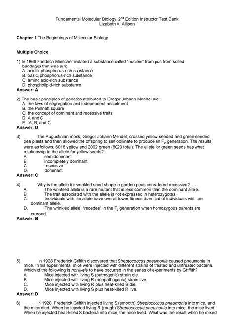 Molecular Biology Test Bank Weaver 3