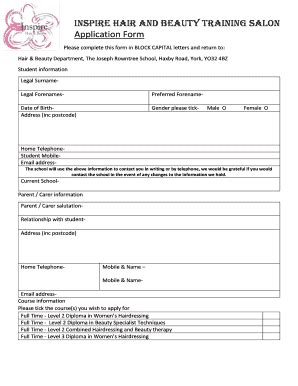 Hairdressing Application Form Fill And Sign Printable