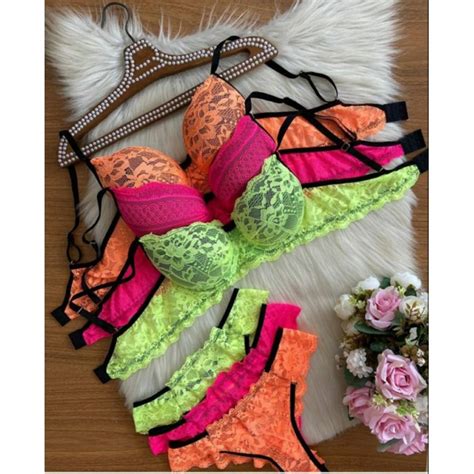 kit Conjunto Feminino de Lingerie Sutiã e Calcinha Luxo Rendado Ou Detalhe Em Renda