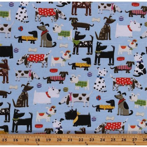 Flannel Dogs Puppies Puppy Pets Animals On Blue Childrens Kids Cotton