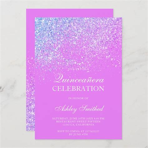 Pink Glitter Sparkles Purple Chic Quinceañera Invitation Zazzle