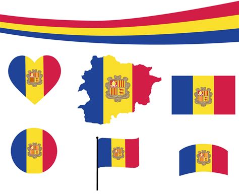 Andorra Flag Map Ribbon And Heart Icons Vector Illustration Abstract