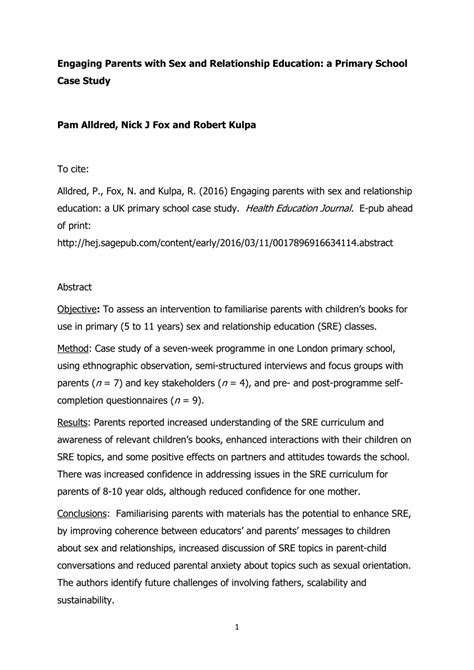 PDF Engaging Parents With Sex And Relationship Education A UK Primary School Case Study