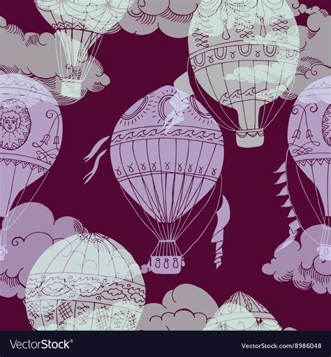 Seamless Pattern With Clouds And Hot Air Balloons Vector Image