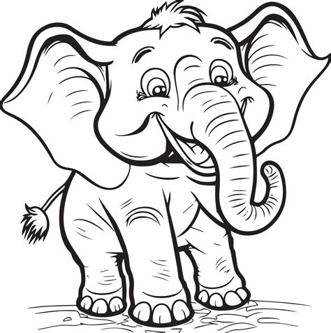 Cute happy cartoon elephant outline vector illustration.Adorable zoo