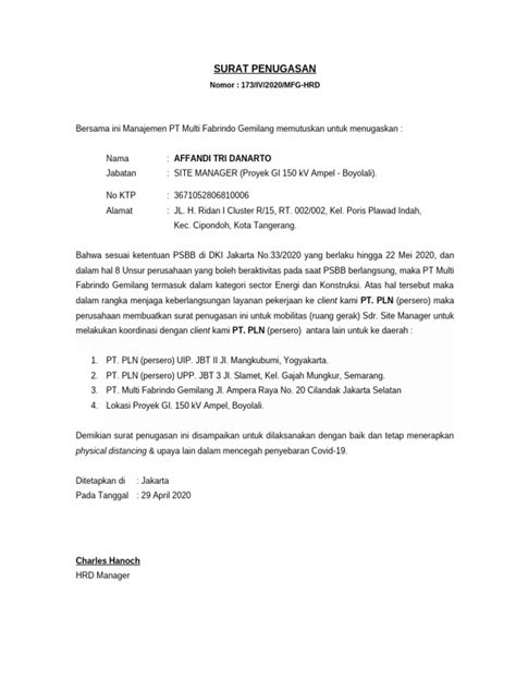 contoh surat penugasan