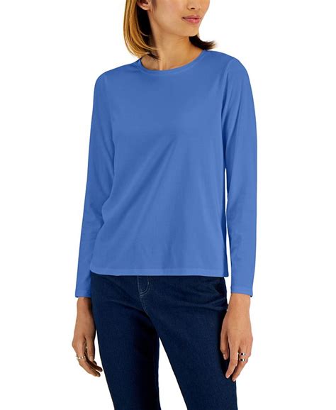 Style And Co Petite Classic Solid Long Sleeve T Shirt Created For Macys