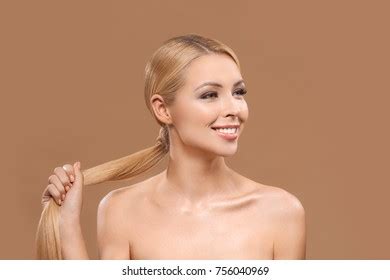 Smiling Naked Blonde Woman Long Hair Stock Photo Shutterstock