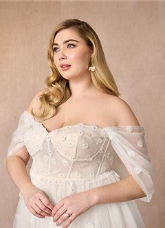 Azazie Airellie Diamond White Nude A Line Off The Shoulder Tulle Dress Azazie