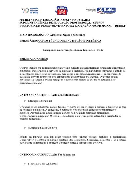 Curso Técnico em Nutrição e Dietética | PDF | Alimentos | Nutrição