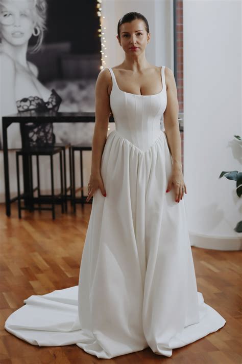 Basque Waist Satin Wedding Dress by Velo Bianco