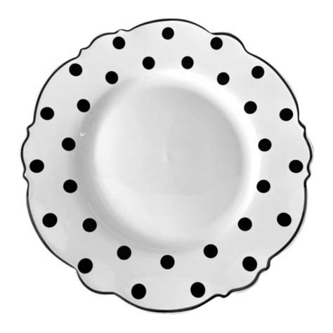 White With Black Dots Round Blossom Disposable Plastic Dinner Plates